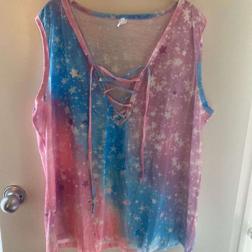 Fun! Sleeveless lace up summer top